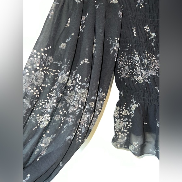 ALLSAINTS Lara Top in Black Floral, Off Shoulder, Print Top, Sz 4 - Picture 10 of 11
